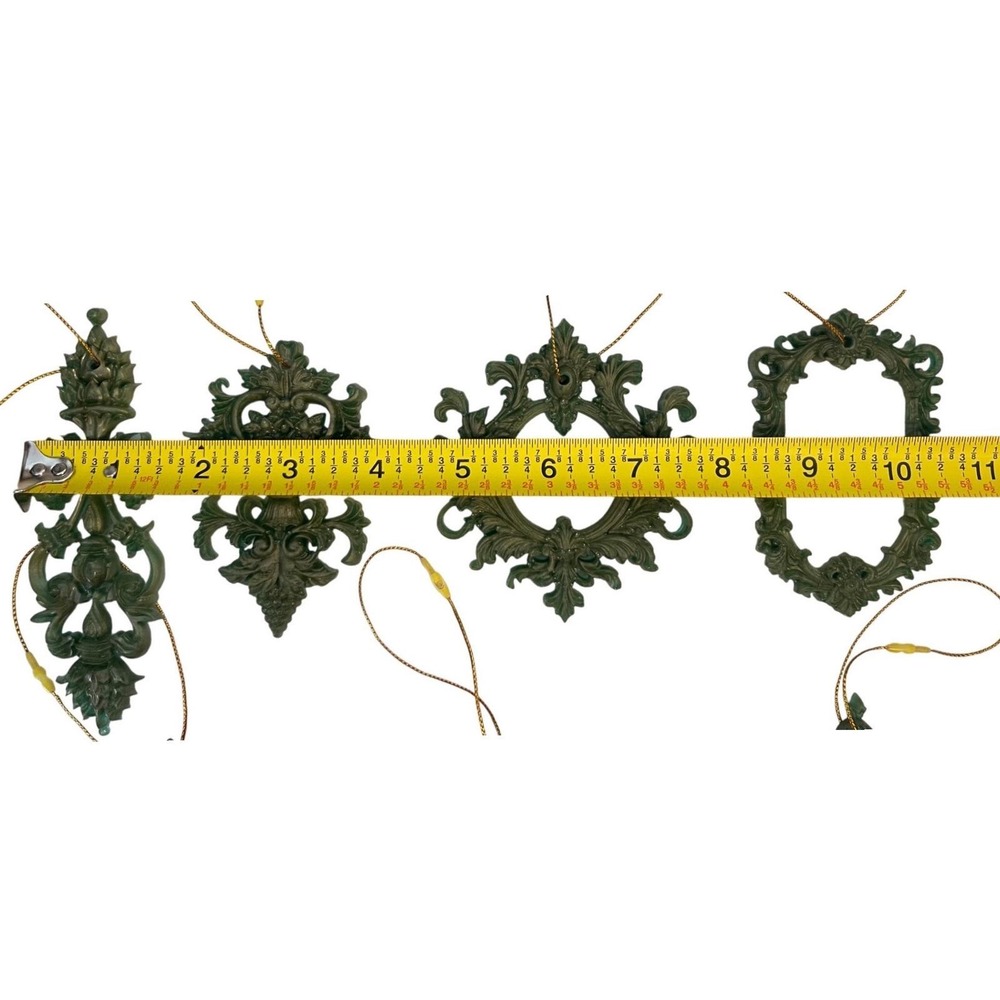 10pc Handmade Green Mica Baroque Architectural Salvage Style Christmas Ornaments - Picture 4 of 16